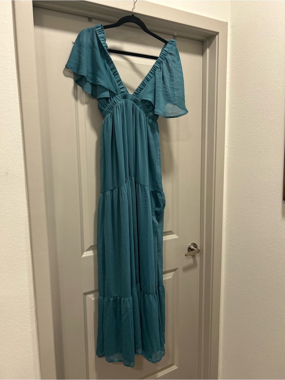 Wishlist Teal V-Neck Flutter Sleeve Maxi Dress